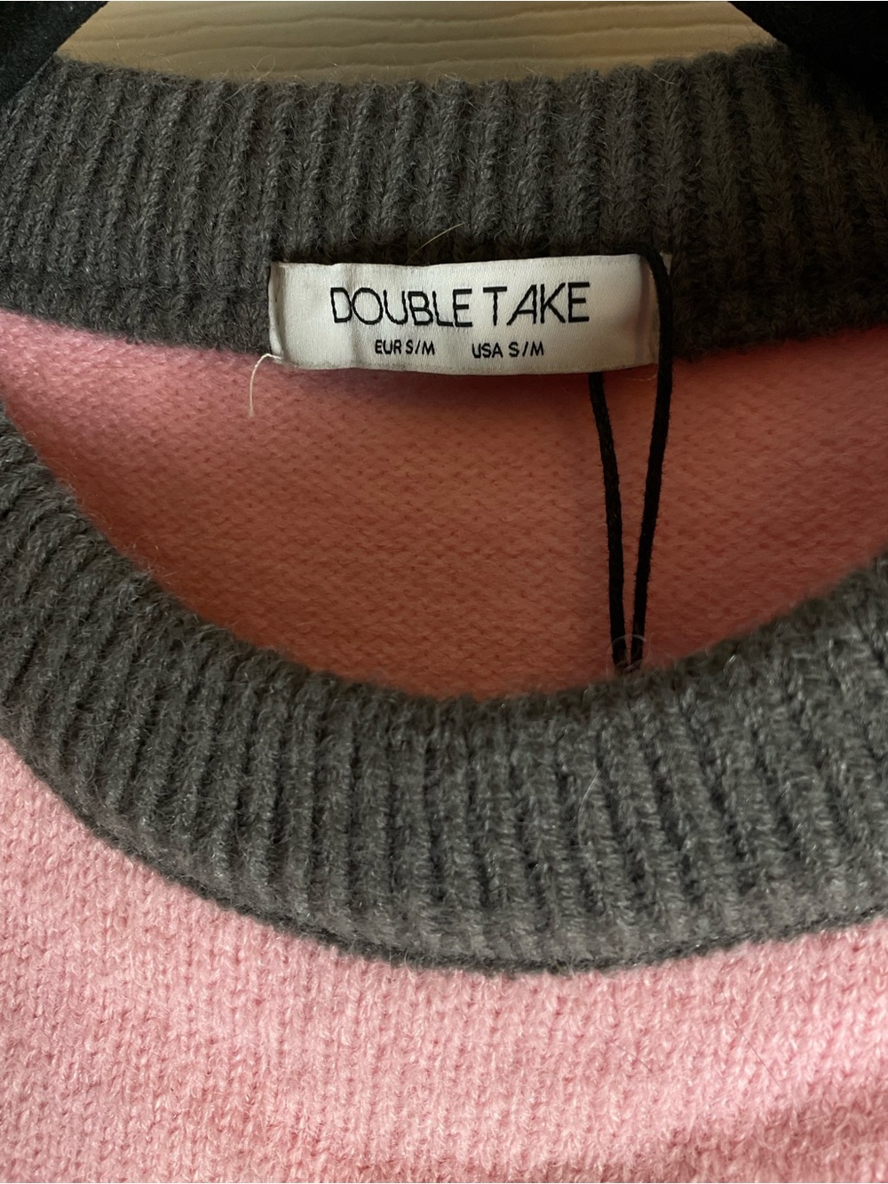 Double Take Star Knit Denim Sleeve Sweater Pink Grey S/M New - Picture 7 of 9